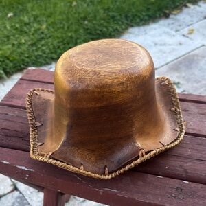 Handcrafted Brown Cowboy Wooden Hat